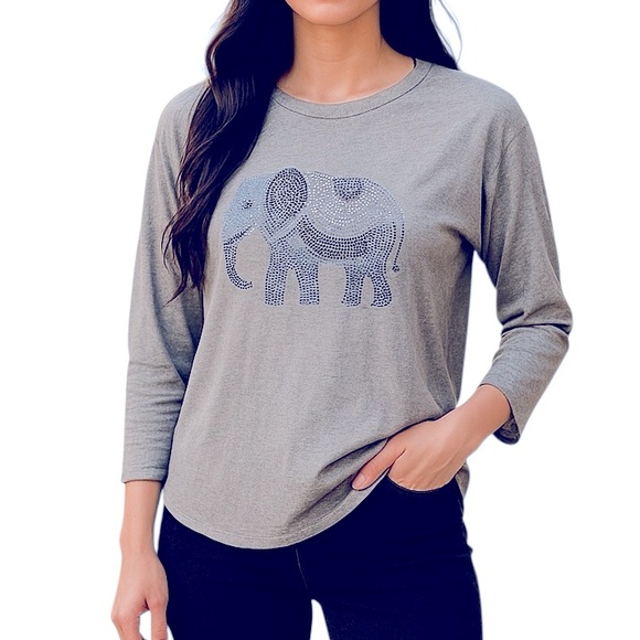 Rachel Zoe Sweaters - Rachel Zoe Elephant Beaded Embellished Cashmere Blend Small Sweater Soft Gray